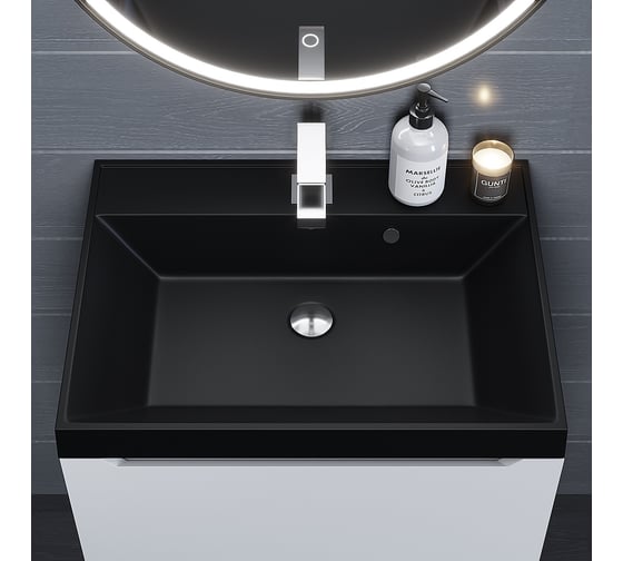 Кварцевая раковина для ванной комнаты uperwood Classic Quartz 60 см, черная матовая, космос 291030012