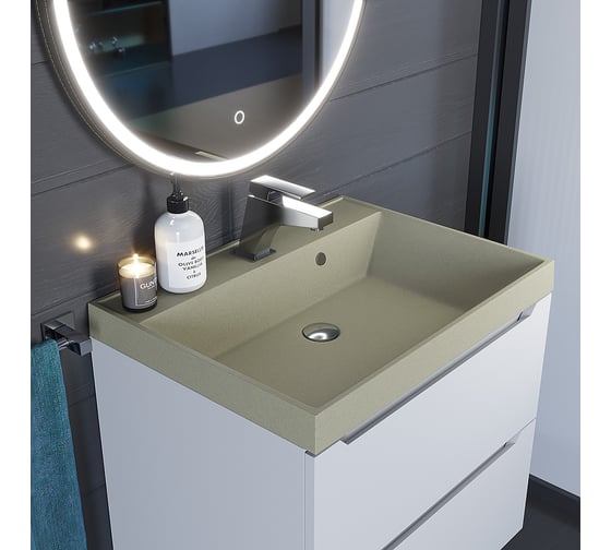 Кварцевая раковина для ванной комнаты uperwood Classic Quartz 60 см, бежевая матовая, десерт 291030013