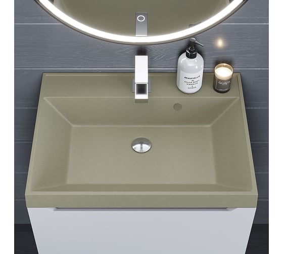 Кварцевая раковина для ванной комнаты uperwood Classic Quartz 60 см, бежевая матовая, десерт 291030013