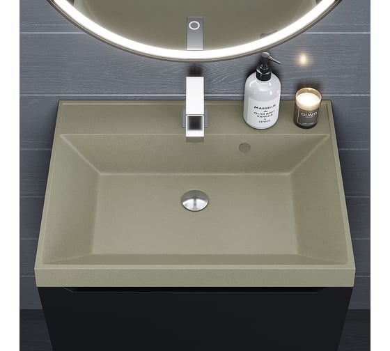 Кварцевая раковина для ванной комнаты uperwood Classic Quartz 60 см, бежевая матовая, десерт 291030013