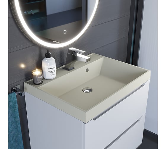 Кварцевая раковина для ванной комнаты uperwood Classic Quartz 60 см, бежевая матовая, лён 291030014