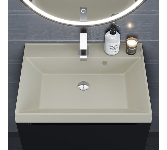 Кварцевая раковина для ванной комнаты uperwood Classic Quartz 60 см, бежевая матовая, лён 291030014