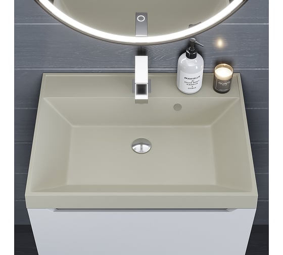 Кварцевая раковина для ванной комнаты uperwood Classic Quartz 60 см, бежевая матовая, лён 291030014