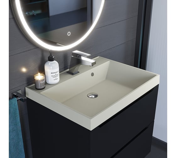 Кварцевая раковина для ванной комнаты uperwood Classic Quartz 60 см, бежевая матовая, лён 291030014