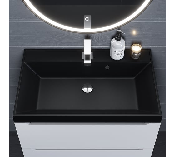 Кварцевая раковина для ванной комнаты uperwood Classic Quartz 70 см, черная матовая, космос 291030017