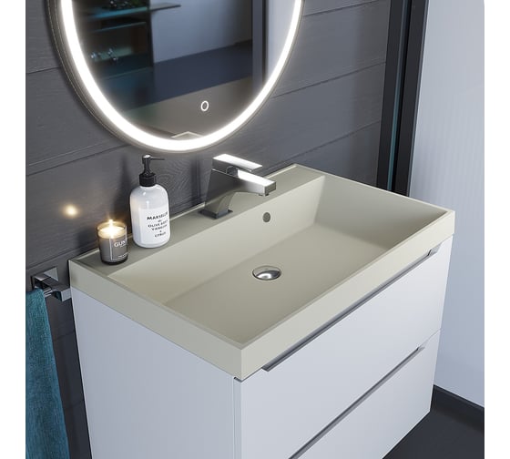 Кварцевая раковина для ванной комнаты uperwood Classic Quartz 70 см, бежевая матовая, лён 291030019