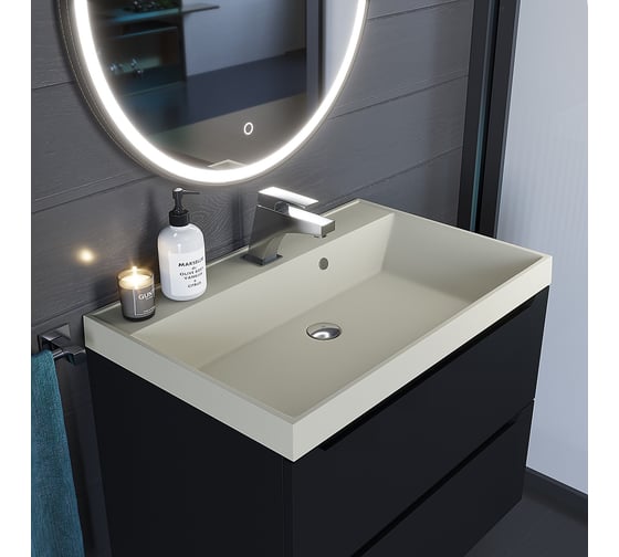 Кварцевая раковина для ванной комнаты uperwood Classic Quartz 70 см, бежевая матовая, лён 291030019