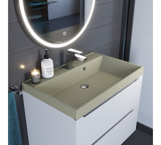 Кварцевая раковина для ванной комнаты uperwood Classic Quartz 70 см, бежевая матовая, десерт 291030018