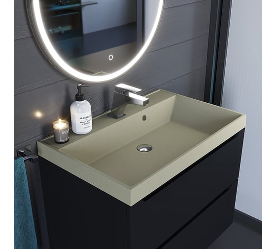Кварцевая раковина для ванной комнаты uperwood Classic Quartz 70 см, бежевая матовая, десерт 291030018