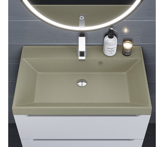 Кварцевая раковина для ванной комнаты uperwood Classic Quartz 70 см, бежевая матовая, десерт 291030018