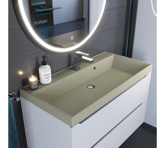 Кварцевая раковина для ванной комнаты uperwood Classic Quartz 90 см, бежевая матовая, десерт 291030028