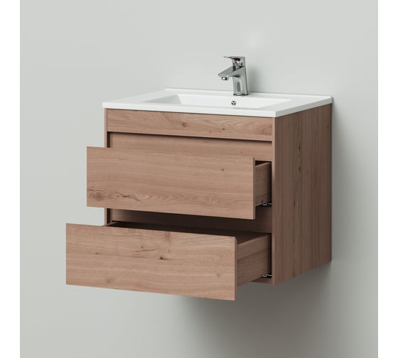 Подвесная тумба с раковиной ИТАНА Taiga 60 2Я Дуб галифакс табак 4656755752396 1
