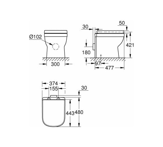 Напольный приставной унитаз GROHE Euro 39555000