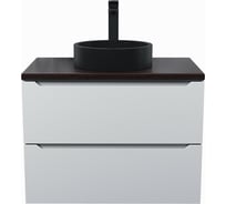 Комплект тумба со столешницей для ванной uperwood Tanos 70 см, белая/бук темный, с накладной раковиной Round, цвет черный 2910210416