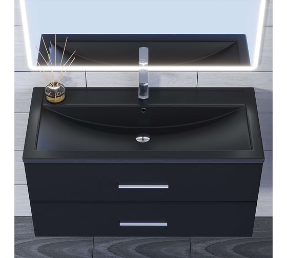 Кварцевая раковина для ванной uperwood Foster Quartz 100 см, черная матовая, космос 291030047