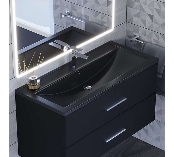 Кварцевая раковина для ванной uperwood Foster Quartz 100 см, черная матовая, космос 291030047