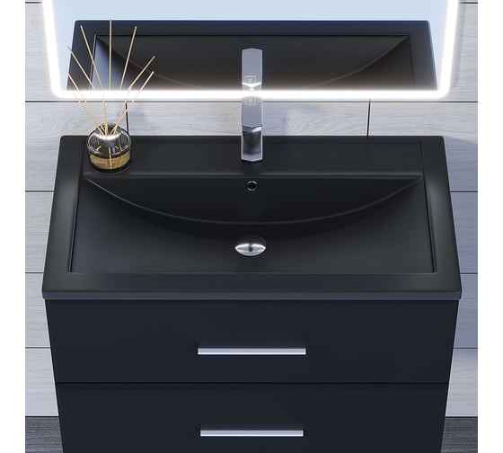 Кварцевая раковина для ванной uperwood Foster Quartz 80 см, черная матовая, космос 291030039