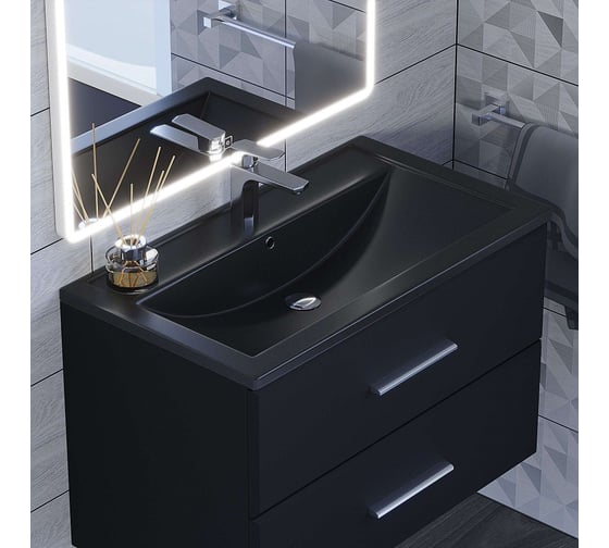 Кварцевая раковина для ванной uperwood Foster Quartz 80 см, черная матовая, космос 291030039