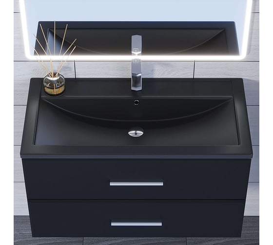 Кварцевая раковина для ванной uperwood Foster Quartz 90 см, черная матовая, космос 291030043