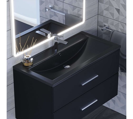 Кварцевая раковина для ванной uperwood Foster Quartz 90 см, черная матовая, космос 291030043