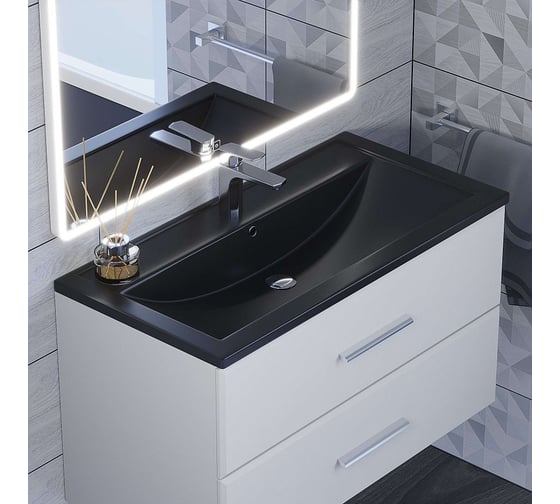 Кварцевая раковина для ванной uperwood Foster Quartz 90 см, черная матовая, уголь 291030042