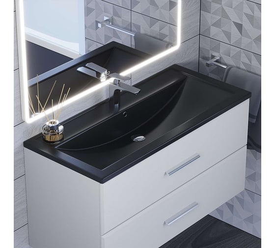 Кварцевая раковина для ванной uperwood Foster Quartz 100 см, черная матовая, уголь 291030046