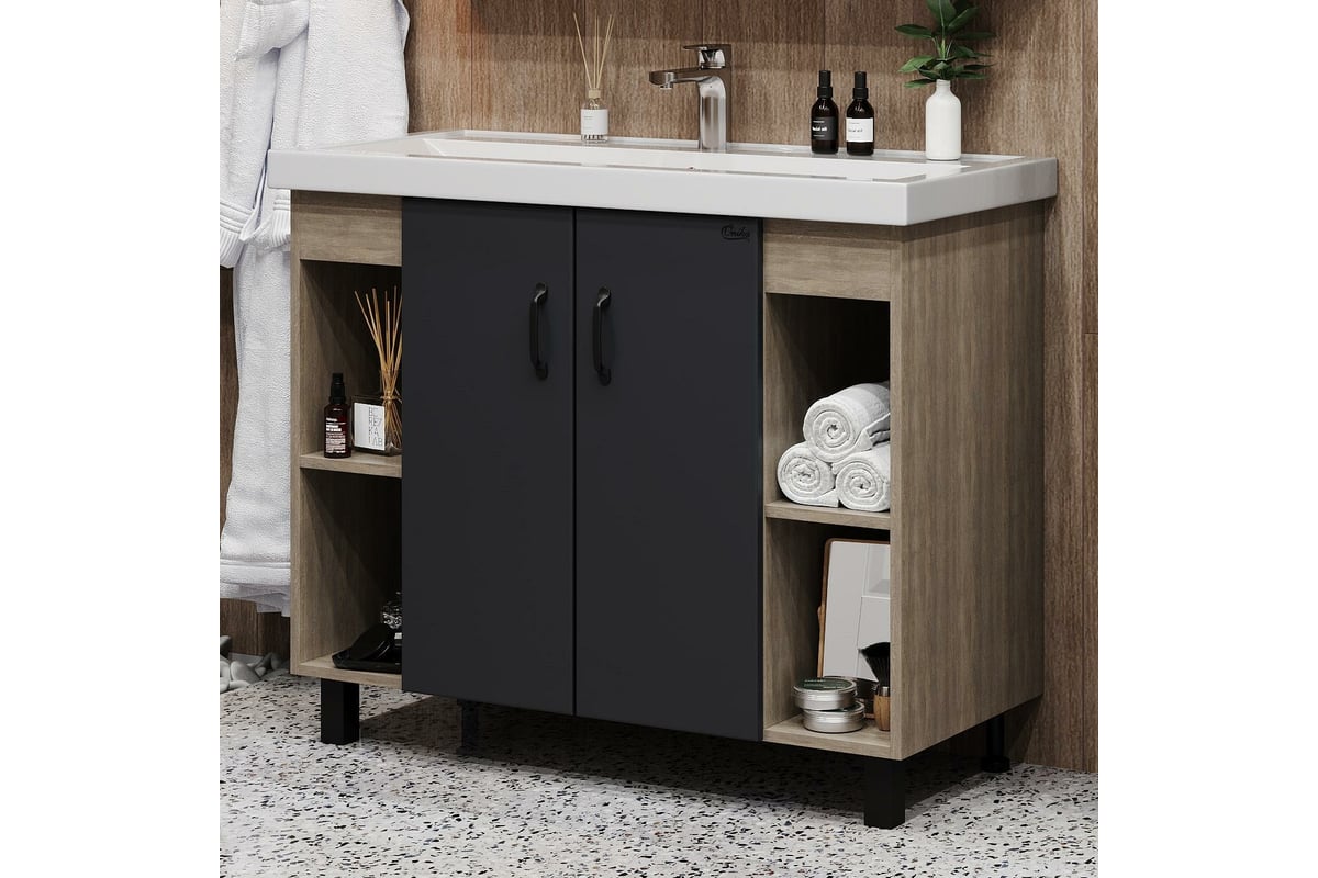 Тумба с раковиной Onika ТИМБЕР 100 напольная, серая мат./дуб сонома ...