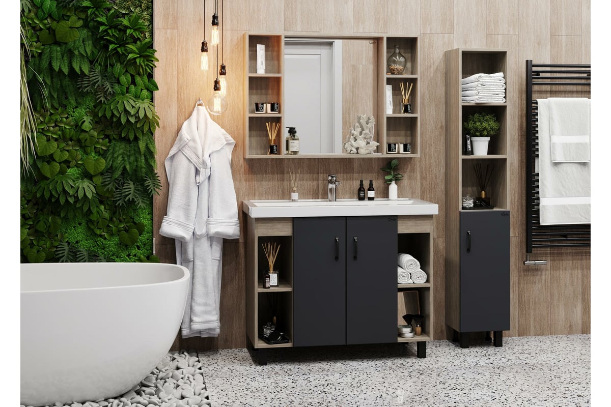 Тумба с раковиной Onika ТИМБЕР 100 напольная, серая мат./дуб сонома ...