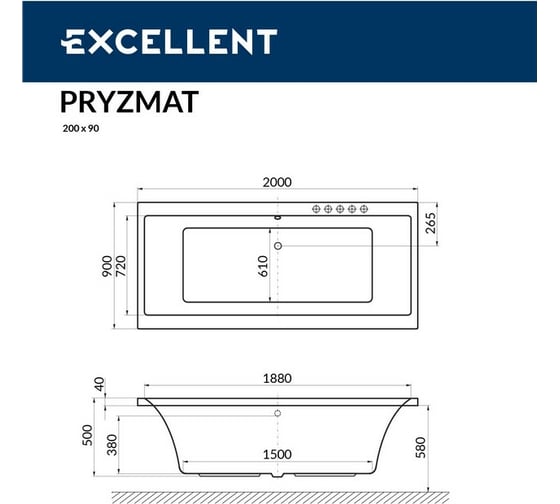 Ванна Excellent Pryzmat 200x90 см "RELAX" хром WAEX.PRY20.RELAX.CR