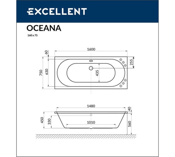 Ванна Excellent Oceana 160x75 см "LINE" хром WAEX.OCE16.LINE.CR