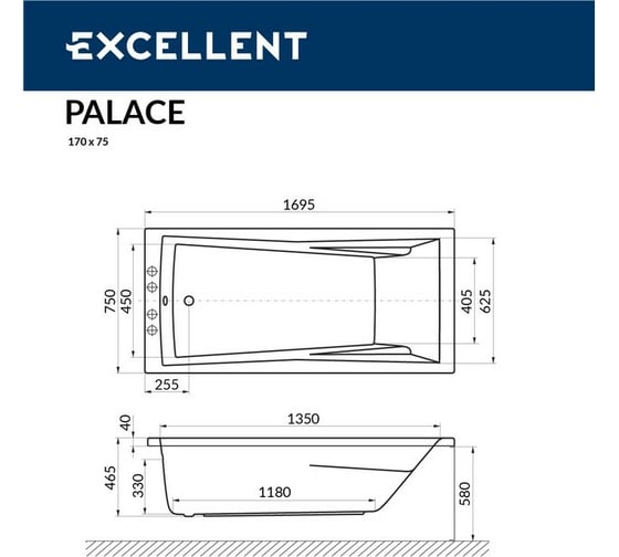 Ванна Excellent Palace 170x75 см "NANO" хром WAEX.PAL17.NANO.CR