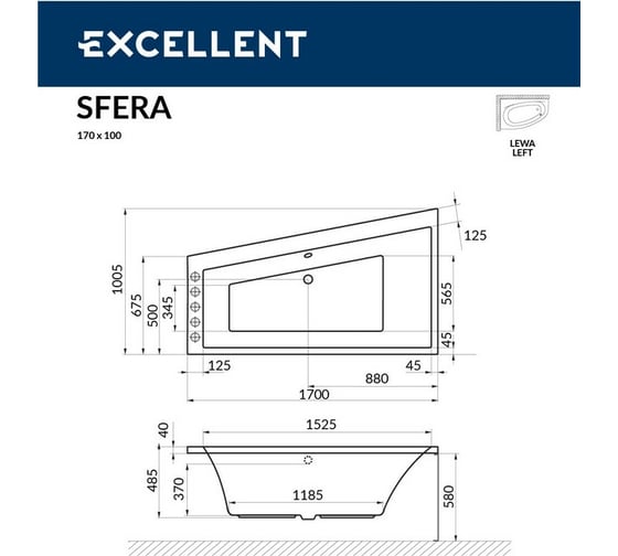 Ванна Excellent Sfera 170x100 см, левая "ULTRA" хром WAEX.SFL17.ULTRA.CR