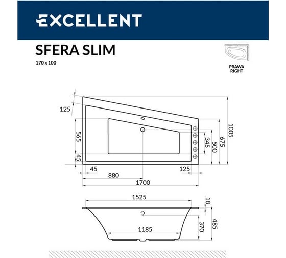 Ванна Excellent Sfera 170x100 см, правая "LINE" хром WAEX.SFP17.LINE.CR