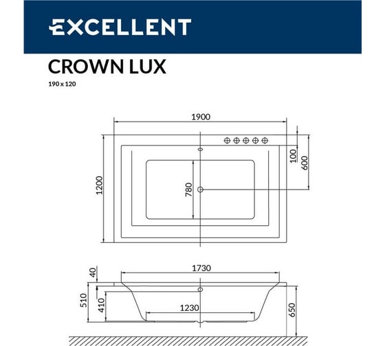 Ванна Excellent Crown Lux 190x120 см "ULTRA" хром WAEX.CRO19.ULTRA.CR