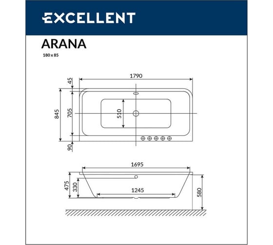 Ванна Excellent Arana 180x85 см WAEX.ARA18WH