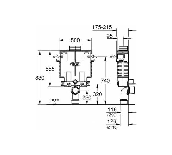 Инсталляционный комплект для подвесного унитаза GROHE Uniset 38415001