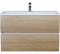 Подвесная тумба с раковиной для ванной uperwood Barsa_80 см, раковина белая, тумба белая/дуб сонома 293020534
