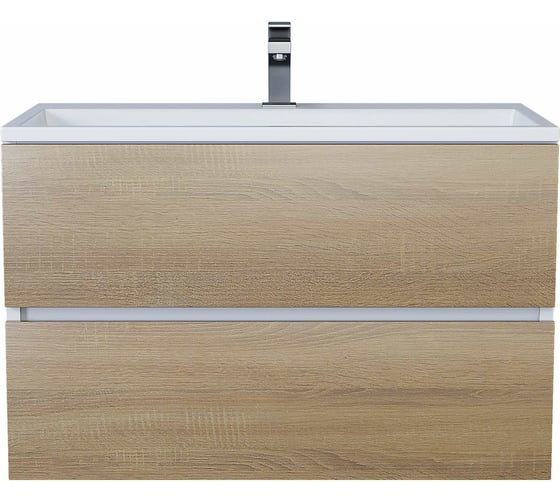 Подвесная тумба с раковиной для ванной uperwood Barsa_80 см, раковина белая, тумба белая/дуб сонома 293020534