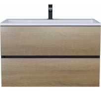Тумба с раковиной для ванной uperwood Barsa_80 см, раковина белая, подвесная тумба черная/дуб сонома 293020543