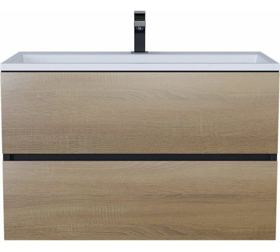 Тумба с раковиной для ванной uperwood Barsa_80 см, раковина белая, подвесная тумба черная/дуб сонома 293020543 1