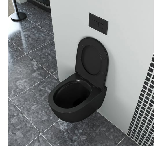 Подвесной безободковый унитаз D&K DK Matrix 490х370х360 мм, сиденье микролифт, черный DT1396025