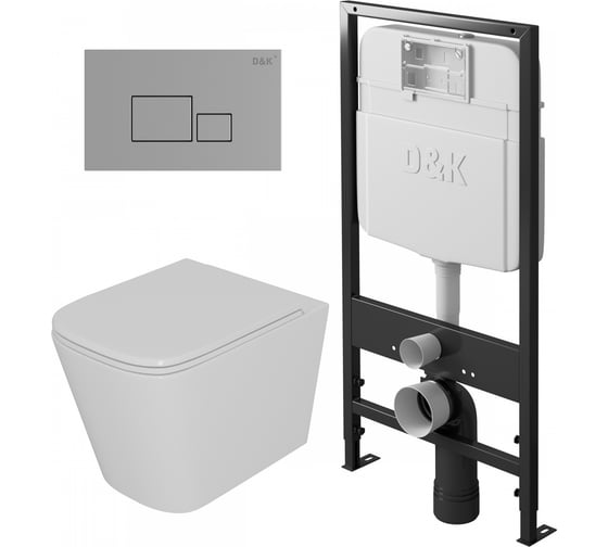 Комплект D&K подвесной безободковый унитаз DK Quadro 530х360х365 мм, сиденье микролифт, белый DS1511606