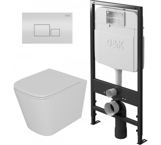 Комплект D&K подвесной безободковый унитаз DK Quadro 530х360х365 мм, сиденье микролифт, белый DS1511602 1