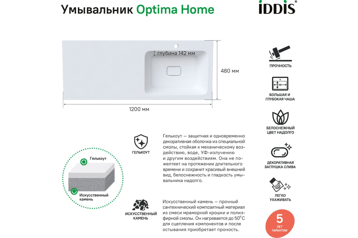 Напольная тумба с умывальником для стиральной машины IDDIS Optima home с  дверцами 120 см правая белая OPH12RDi95K