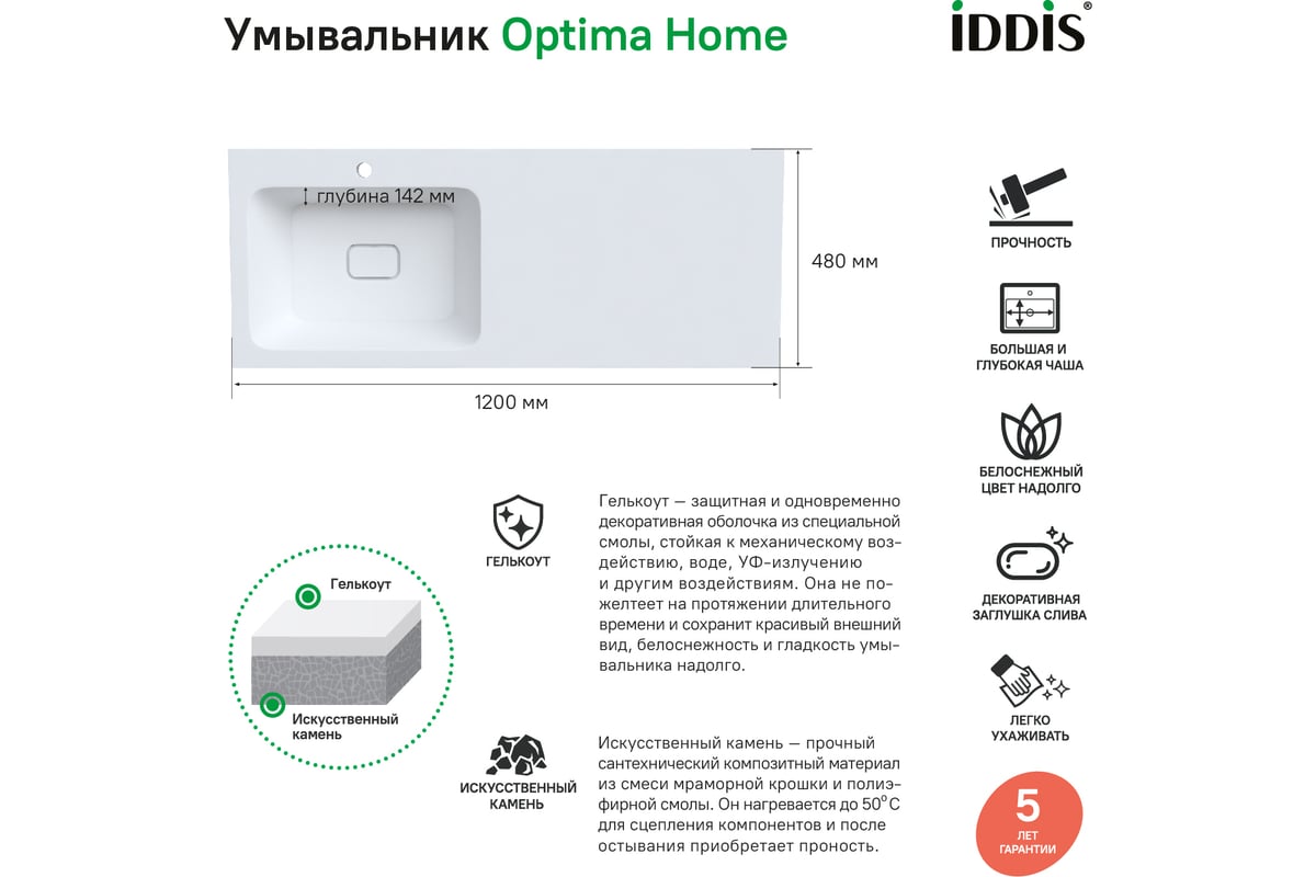 Напольная тумба с умывальником для стиральной машины IDDIS Optima home с  ящиками 120 см левая белая OPH12LBi95K - выгодная цена, отзывы,  характеристики, фото - купить в Москве и РФ