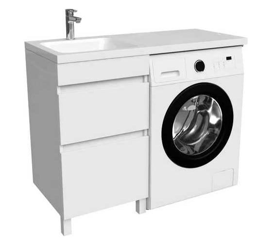 Напольная тумба с умывальником для стиральной машины IDDIS Optima home с ящиками 120 см левая белая OPH12LBi95K