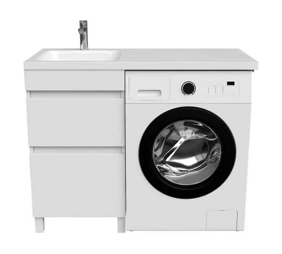 Напольная тумба с умывальником для стиральной машины IDDIS Optima home с ящиками 120 см левая белая OPH12LBi95K