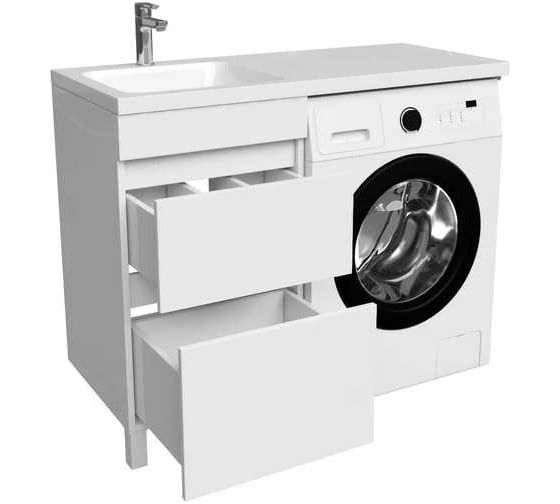 Напольная тумба с умывальником для стиральной машины IDDIS Optima home с ящиками 120 см левая белая OPH12LBi95K