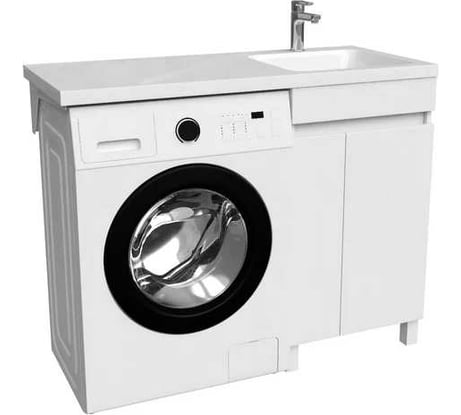Напольная тумба с умывальником для стиральной машины IDDIS с дверцами 110 см правая белая optima home OPH11RDi95K