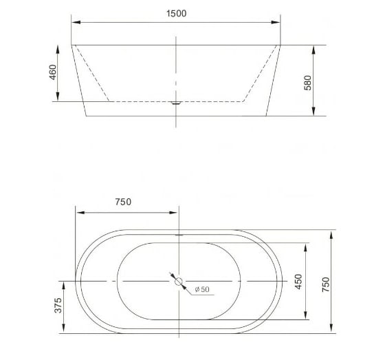 Акриловая ванна Art&Max ARTMAX AM-203-1500-750